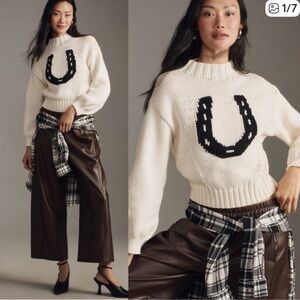 ⭐️NWOT Maeve By Anthropologie The Pippa Mock Neck Equestrian Edition Horse Shoe